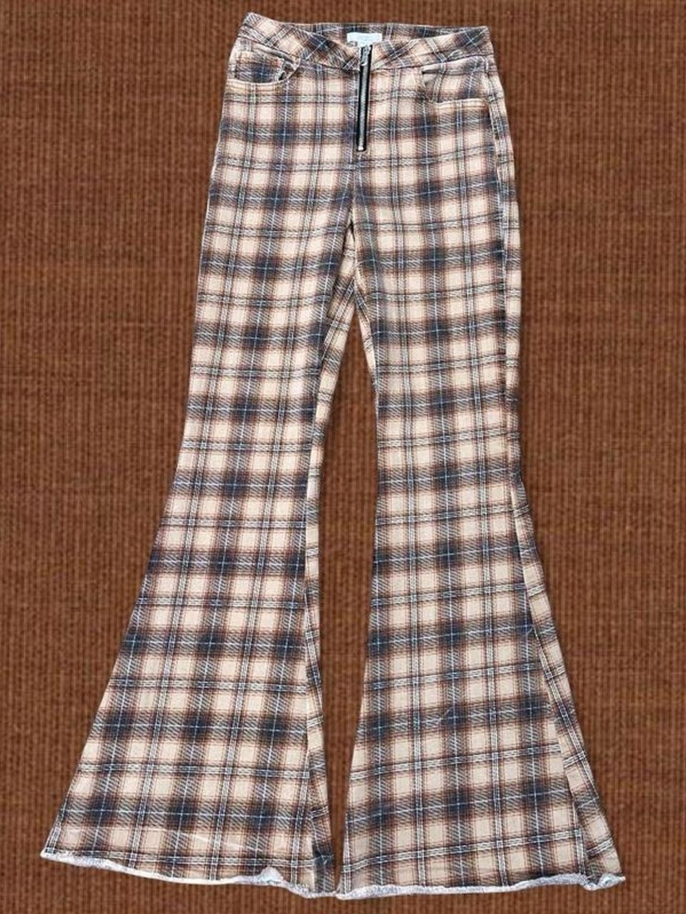 Brown Plaid Flare Jeans